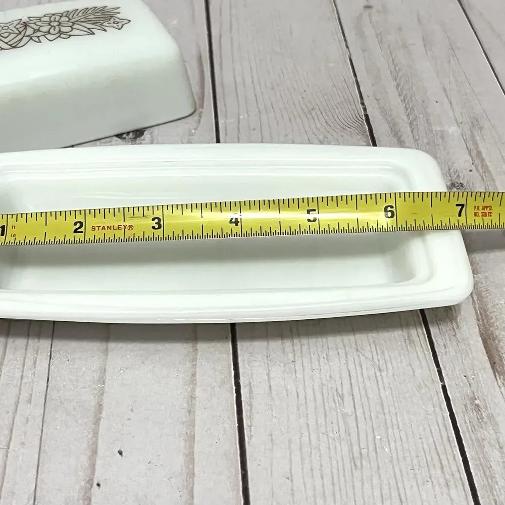 Vintage Pyrex 72-B Woodland 2 Pc Butter Dish Set w/ Lid Milk Glass Rectangle MCM